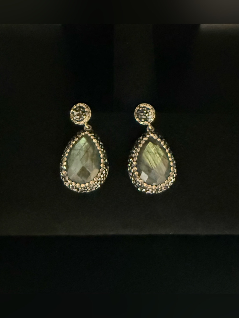 Faceted Labradorite Stone Earrings with Crystal Surround GoldPlated 925 Mounting